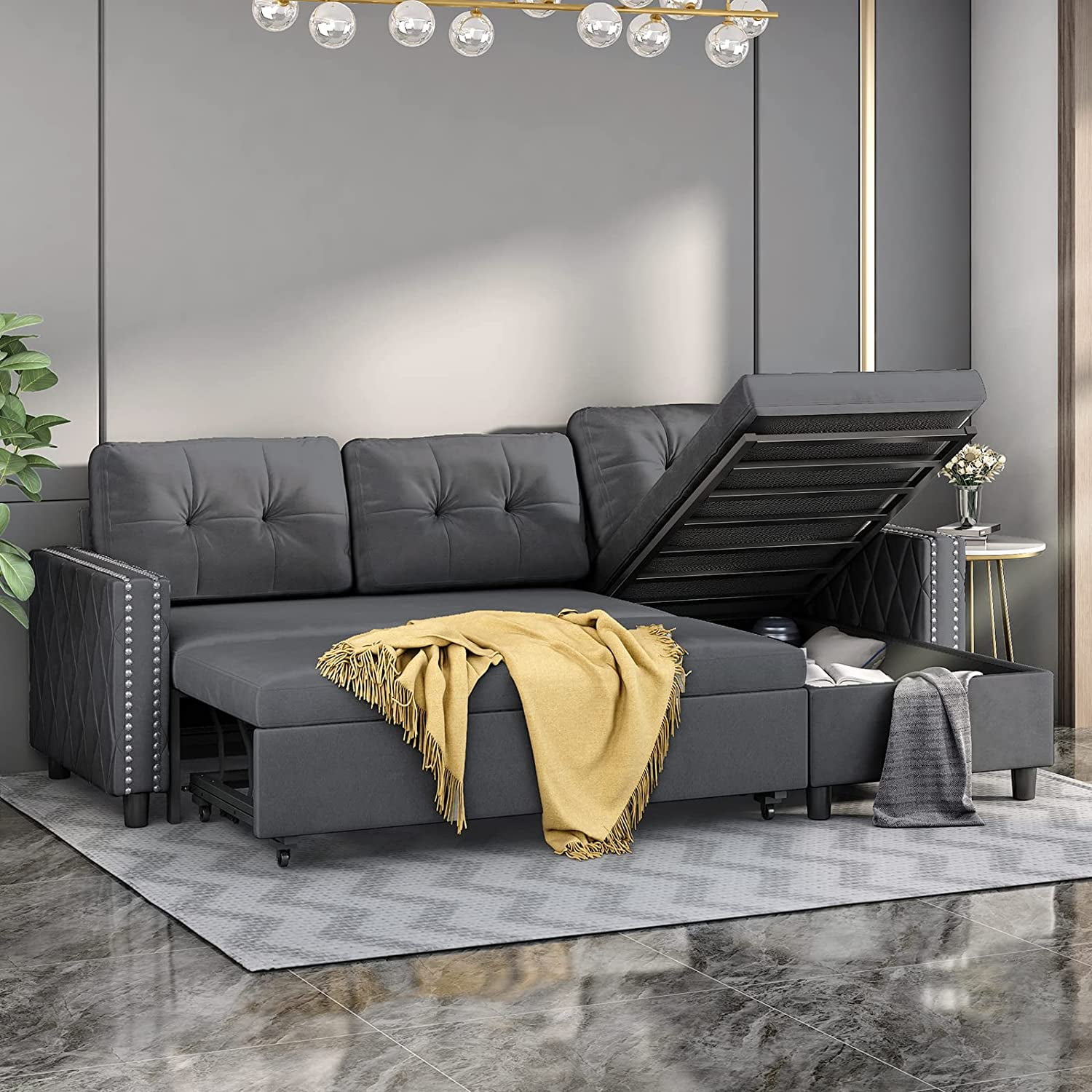 Mjkone Velvet Sectional Sleeper Sofa