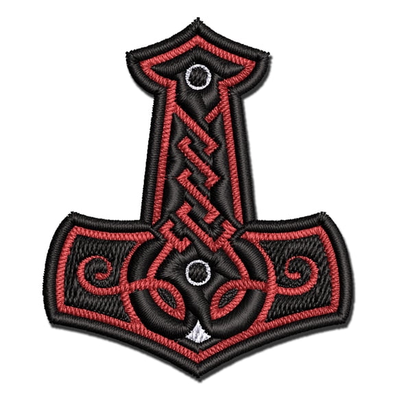 Mjolnir Symbol Norse Viking Hammer of Thor Applique Multi-Color Embroidered Iron-On Patch - 3.5 Inch Large