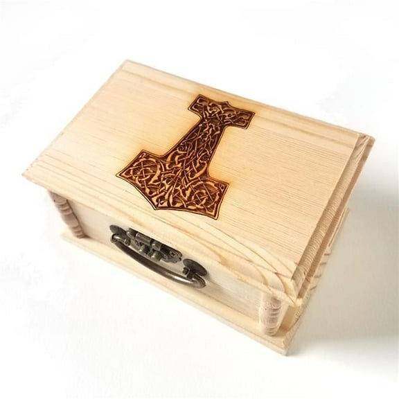 Mjolnir Thors Hammer Engraved Wooden Box