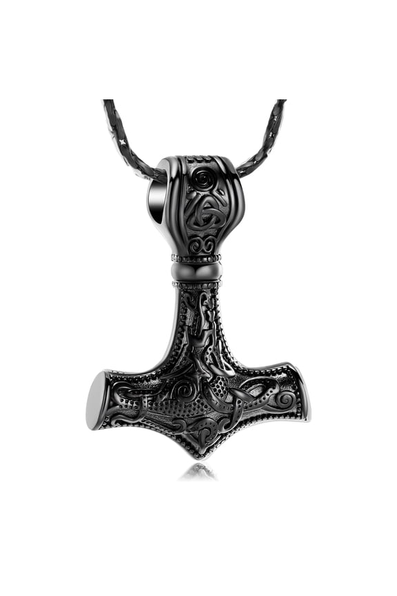 Mjolnir Thors Hammer Urn Necklace for Ashes Nordic Viking Cremation Jewelry for Women Men Celtic Knot Urn Necklace Ashes Pendant for Ashes Holder