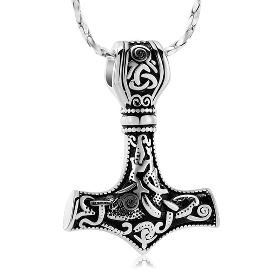 Mjolnir Thors Hammer Urn Necklace for Ashes Nordic Viking Cremation Jewelry for Women Men Celtic Knot Urn Necklace Ashes Pendant for Ashes Holder