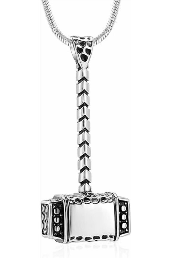 Mjolnir Thors Hammer Urn Necklace for Ashes Tree of Life Hammer Shape Cremation Jewelry Ashes Holder Keepsake Memorial Ashes Pendant for Men Women