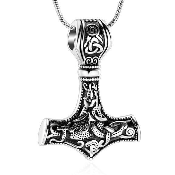 Mjolnir Thors Hammer Urn Necklace for Ashes for Men Celtic Nordic Viking Cremation Jewelry for Women Keepsake Memorial Ashes Pendant
