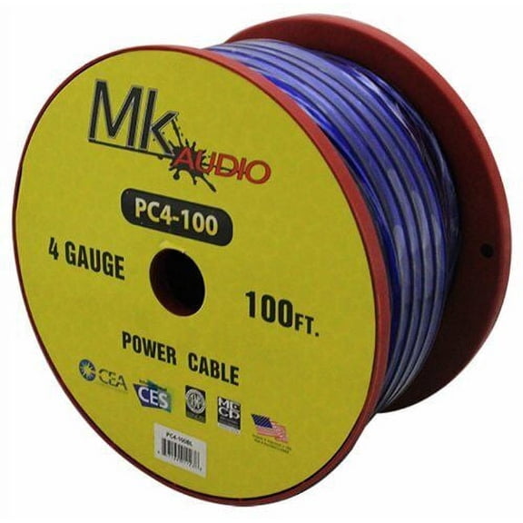 Mk Audio PC4-100BL 4 Gauge Spool Multi-Strand 100 Feet Power Wire Cable (Blue)