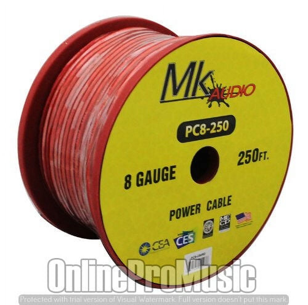 Mk Audio PC8-250RD 8 Gauge Spool Multi-Strand 250 Feet Power Wire Cable (Red)