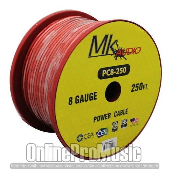 Mk Audio PC8-250RD 8 Gauge Spool Multi-Strand 250 Feet Power Wire Cable (Red)
