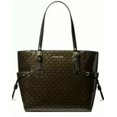 thumbnail image 1 of Mk Glossy Voyager Signature E W Glossy Tote Bag Brown Handbag Gold New, 1 of 1