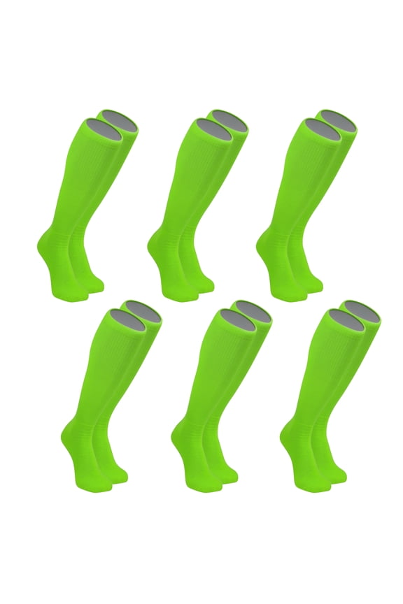 All Sport Knee High Baseball Football Tube Socks, Neon Green (6 Pair Pack)