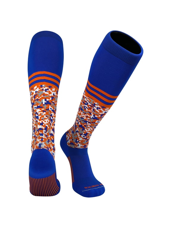 Digital Camo Stripe Blue Orange Knee-High Long Sports Socks (XS)