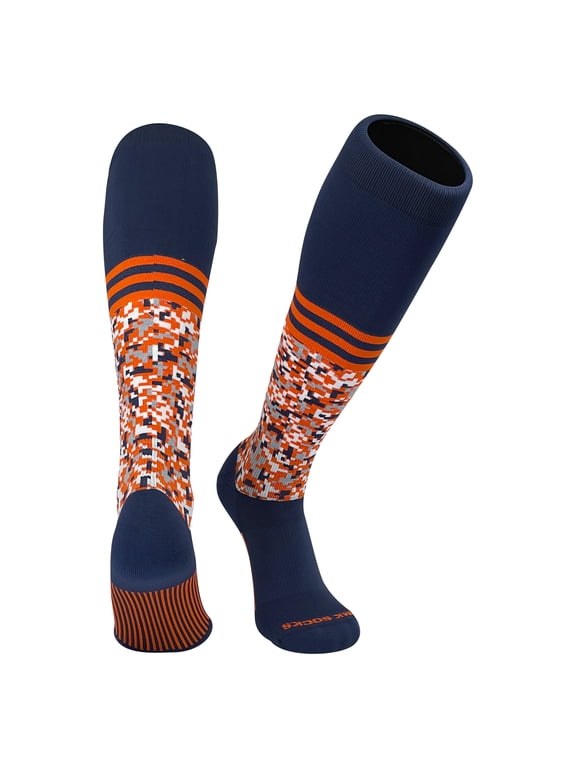 Digital Camo Stripe Navy Orange Knee-High Long Sports Socks
