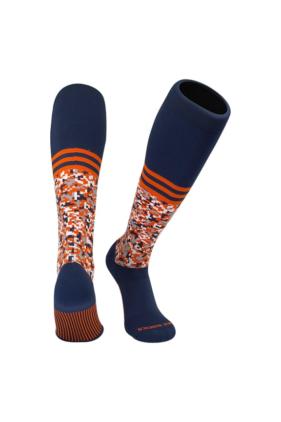 Digital Camo Stripe Navy Orange Knee-High Long Sports Socks