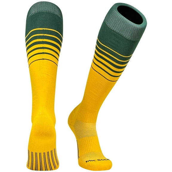 Mk Socks Elite Breaker Fade Baseball Football Soccer Knee High Socks - Dark Green Gold (M)