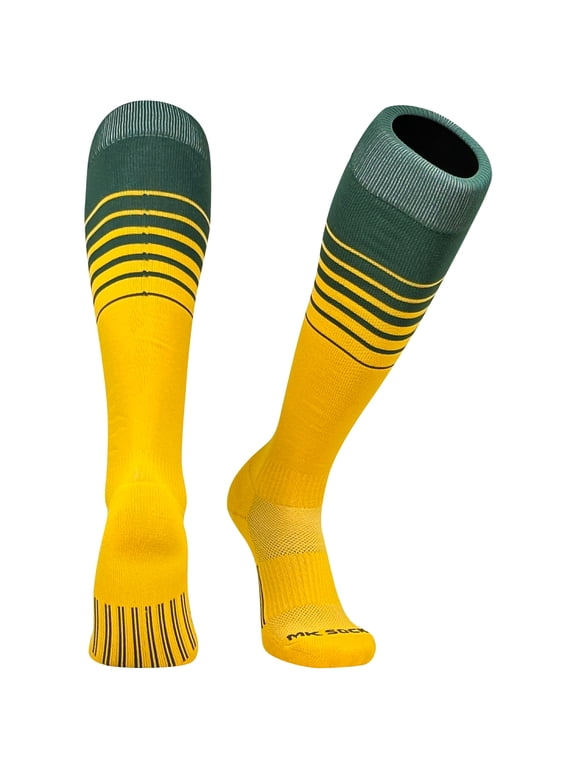 Elite Breaker Fade Baseball Football Soccer Knee High Socks - Dark Green Gold (M)