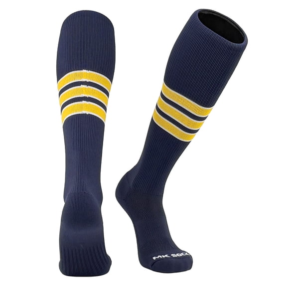 Mk Socks Elite Competitor Knee-High Long Baseball, Football, Soccer Socks - Navy White Gold (L)