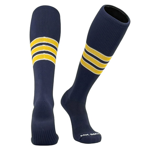 Mk Socks Elite Competitor Knee-High Long Baseball, Football, Soccer Socks - Navy White Gold (XL)