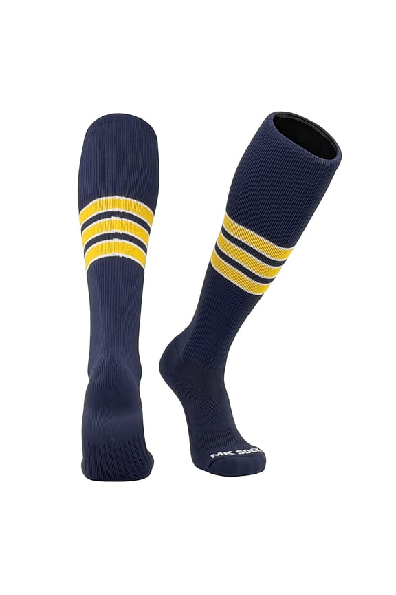 Elite Competitor Knee-High Long Baseball, Football, Soccer Socks - Navy White Gold (XL)