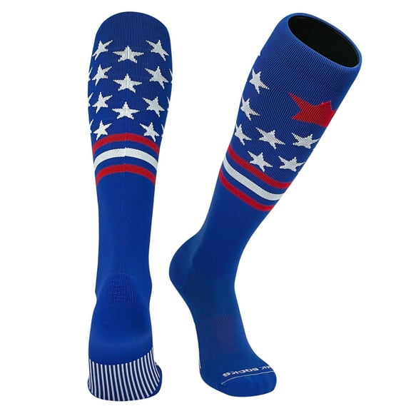 Mk Socks Patriot USA Flag Blue White Red Knee-High Long Sports Socks (XL)