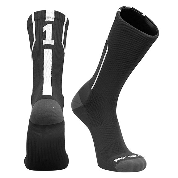 Mk Socks Player ID Jersey Number SINGLE Crew Sock - Black, White