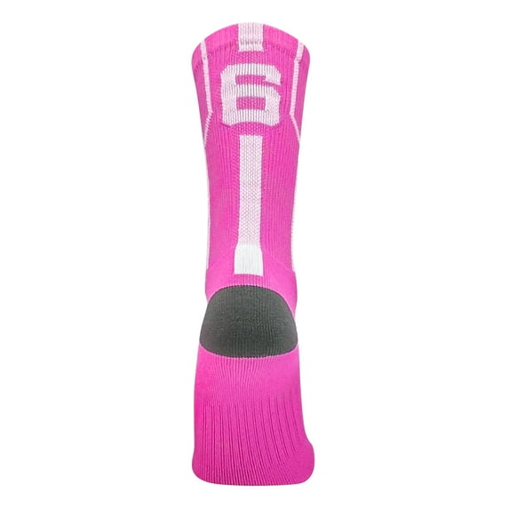 Mk Socks Player ID Jersey Number SINGLE Crew Sock - Hot Pink, White