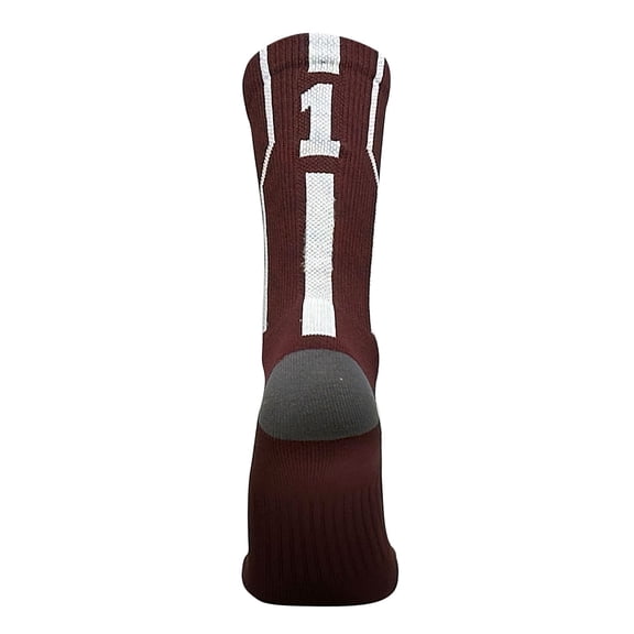 Mk Socks Player ID Jersey Number SINGLE Crew Sock - Maroon, White (SINGLE-1, M)