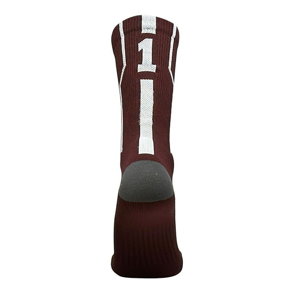 Mk Socks Player ID Jersey Number SINGLE Crew Sock - Maroon, White (SINGLE-1, S)
