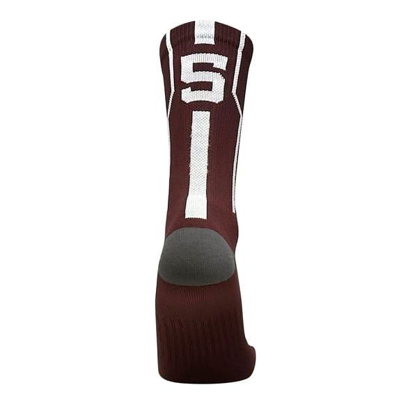 Mk Socks Player ID Jersey Number SINGLE Crew Sock - Maroon, White (SINGLE-5, L)