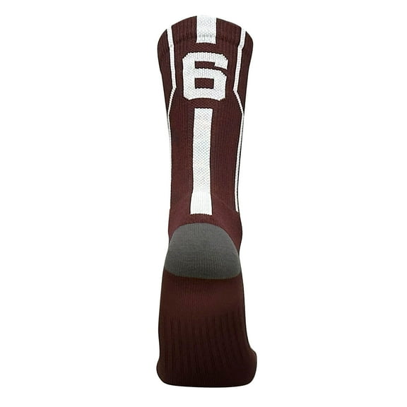 Mk Socks Player ID Jersey Number SINGLE Crew Sock - Maroon, White (SINGLE-6, L)