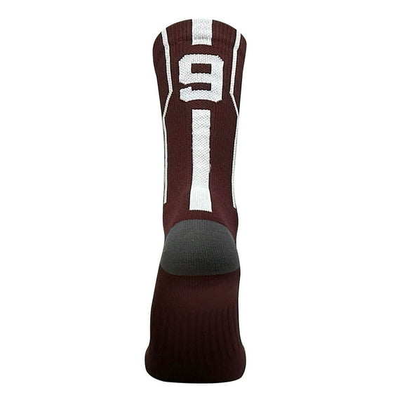 Mk Socks Player ID Jersey Number SINGLE Crew Sock - Maroon, White (SINGLE-9, S)