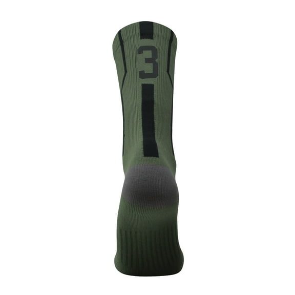 Mk Socks Player ID Jersey Number SINGLE Crew Sock - Military Green, Black (SINGLE-3, L)