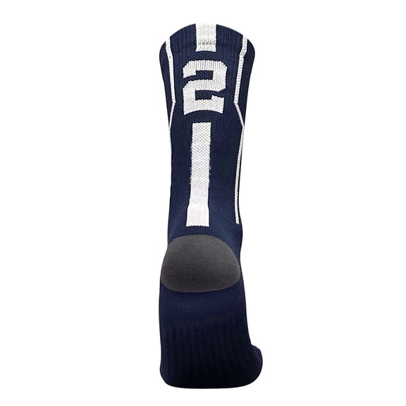 Mk Socks Player ID Jersey Number SINGLE Crew Sock - Navy Blue, White (SINGLE-2, S)