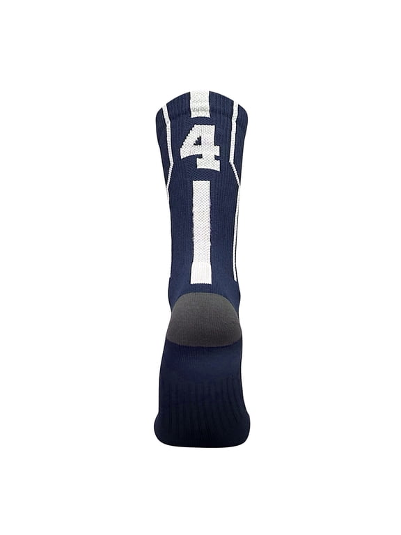 Player ID Jersey Number SINGLE Crew Sock - Navy Blue, White (SINGLE-4, L)