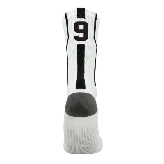 Mk Socks Player ID Jersey Number SINGLE Crew Sock - White, Black