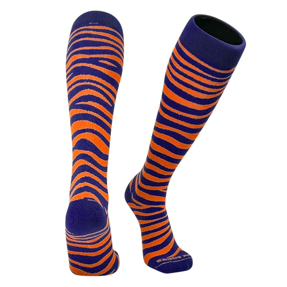 Mk Socks Tiger, Zebra, Cat Stripes Long Baseball, Football, Soccer Socks - Navy Orange (S)
