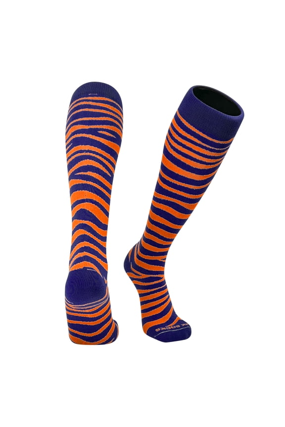 Tiger, Zebra, Cat Stripes Long Baseball, Football, Soccer Socks - Navy Orange (S)