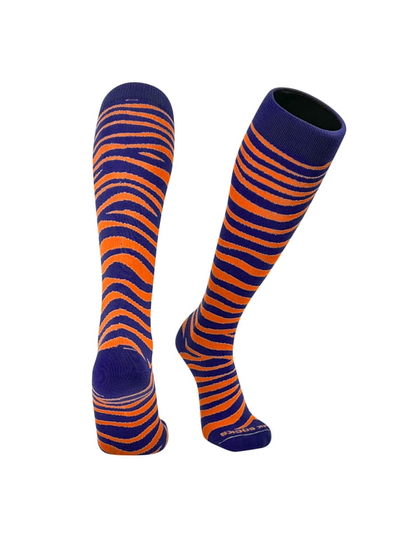 Tiger, Zebra, Cat Stripes Long Baseball, Football, Soccer Socks - Navy Orange (S)