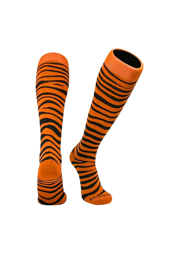 Tiger, Zebra, Cat Stripes Knee High Sports Socks - Orange Black