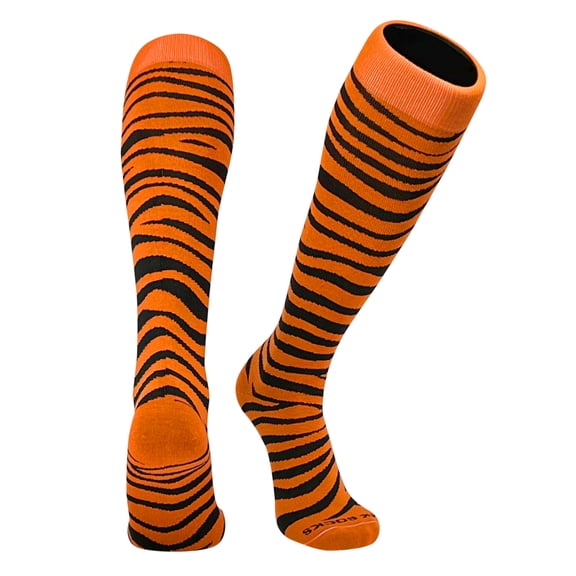 Mk Socks Tiger, Zebra, Cat Stripes Long Baseball, Football, Soccer Socks - Orange Black (XL)