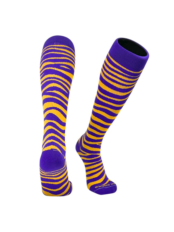 Tiger, Zebra, Cat Stripes Long Baseball, Football, Soccer Socks - Purple Gold (XS)