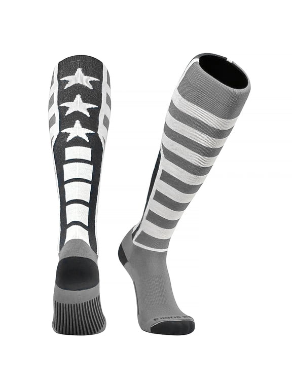 USA Flag Baseball, Football, Soccer Knee High Socks - Black Grey White (M)