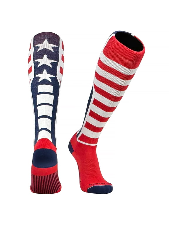 USA Flag Baseball, Football, Soccer Knee High Socks - Navy Red White (S)