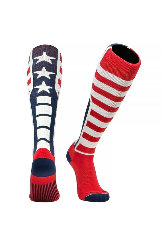 USA Flag Baseball, Football, Soccer Knee High Socks - Navy Red White (XS)