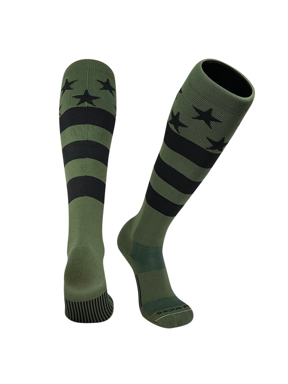 USA Flag Olive Black Military Stars & Stripes Knee-High Long Sports Socks (S)