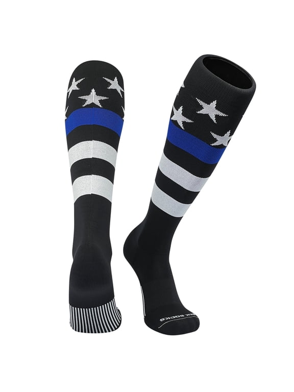 USA Flag Stars & Stripes Police Thin Blue Line Knee-High Long Sports Socks (M)