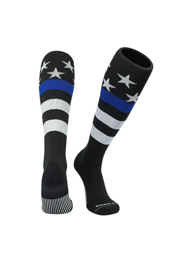 USA Flag Stars & Stripes Police Thin Blue Line Knee-High Long Sports Socks (M)