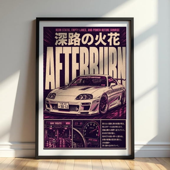 Mk4 Jdm Retro Japanese Street Racing Wall Art Purple Night Drift Car Manga Garage Print, Unframed Paper Print