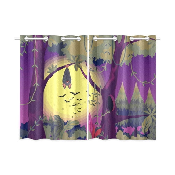 Mkhert Bat Tree Blackout Window Curtain Kitchen Curtain 26X39 Inch, 2 Panels
