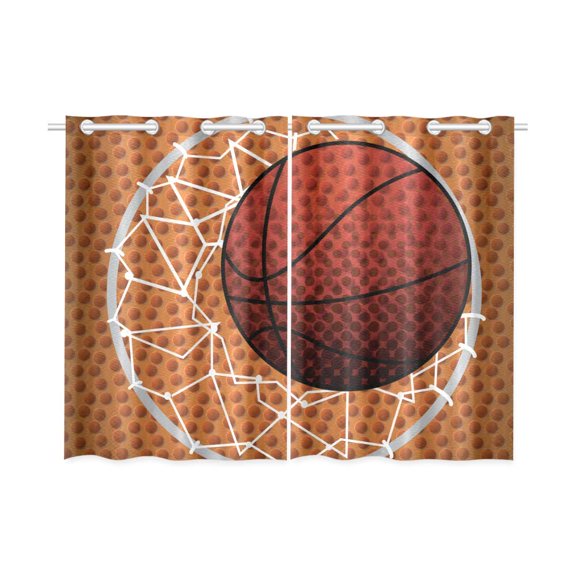 Mkhert Classical Basketball Blackout Window Curtain Kitchen Curtain 26X39 Inch, 2 Panels