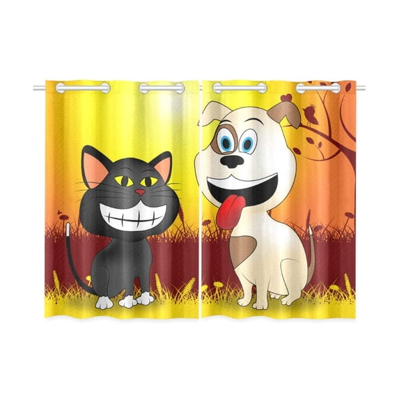 Mkhert Dog And Cat Blackout Window Curtain Kitchen Curtain 26X39 Inch, 2 Panels