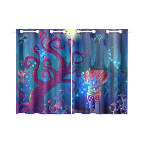 Mkhert Magic Enchanted Forest Blackout Window Curtain Kitchen Curtain 26X39 Inch, 2 Panels