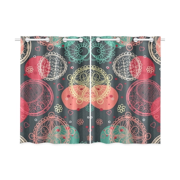 Mkhert Red Round Pattern Blackout Window Curtain Kitchen Curtain 26X39 Inch, 2 Panels